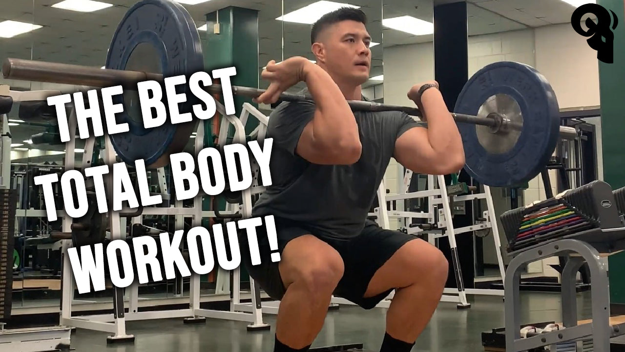 The Best TOTAL BODY workout: Superset: - Straight leg deadlift x10 - Overhand barbell row x10 - Hang power clean x10 - Front squat x10 - Overhead press x10 Grab a barbell and bumper plates!!
