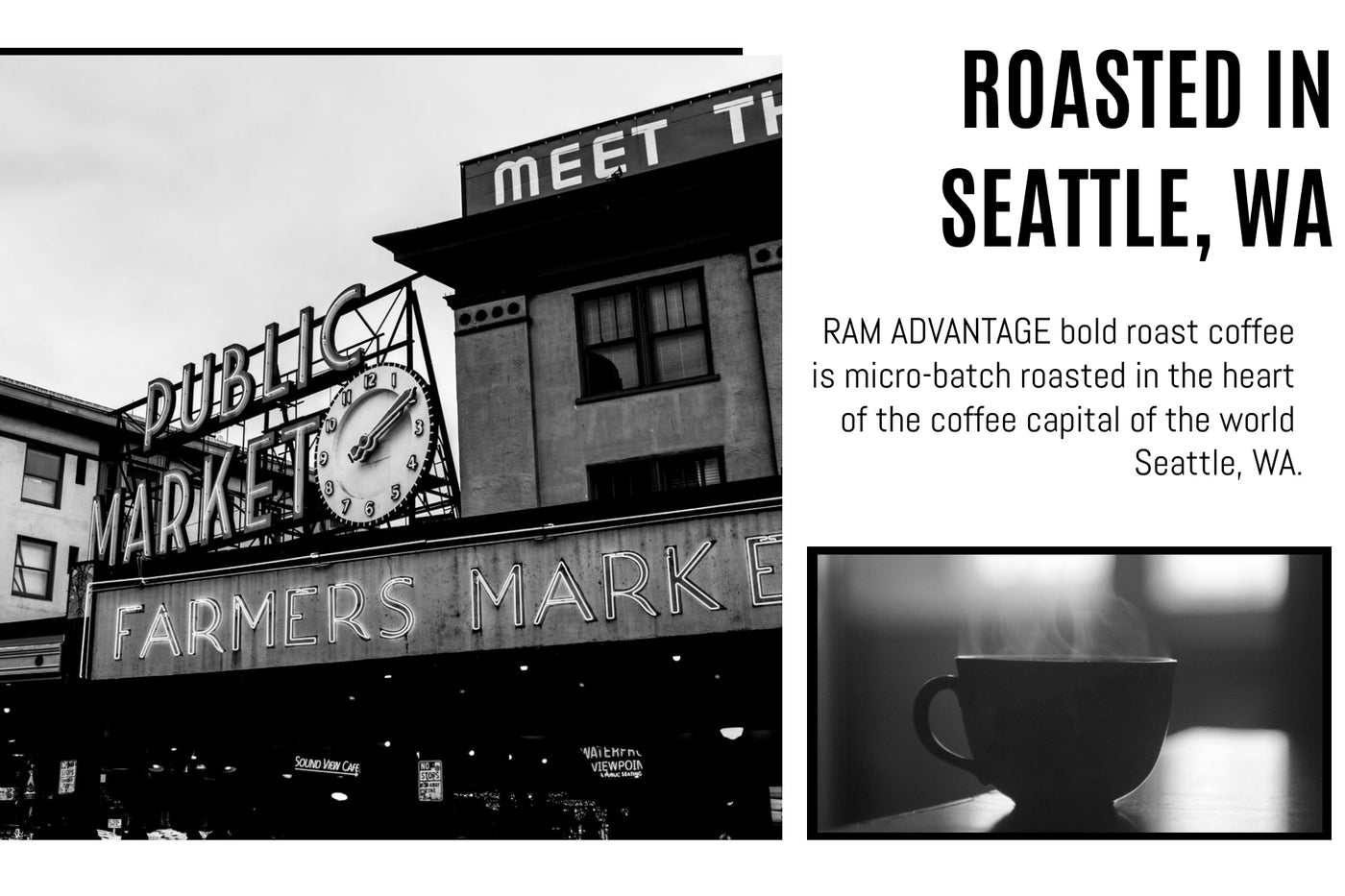 arabica coffee ground bean specialty bold dark roast 100% caffeine ram advantage premium 12 ounce oz bag blend strong brew energy focus breakfast drip cold brew concentration south america brazil pure seattle micro batch nitrogen fair trade organic