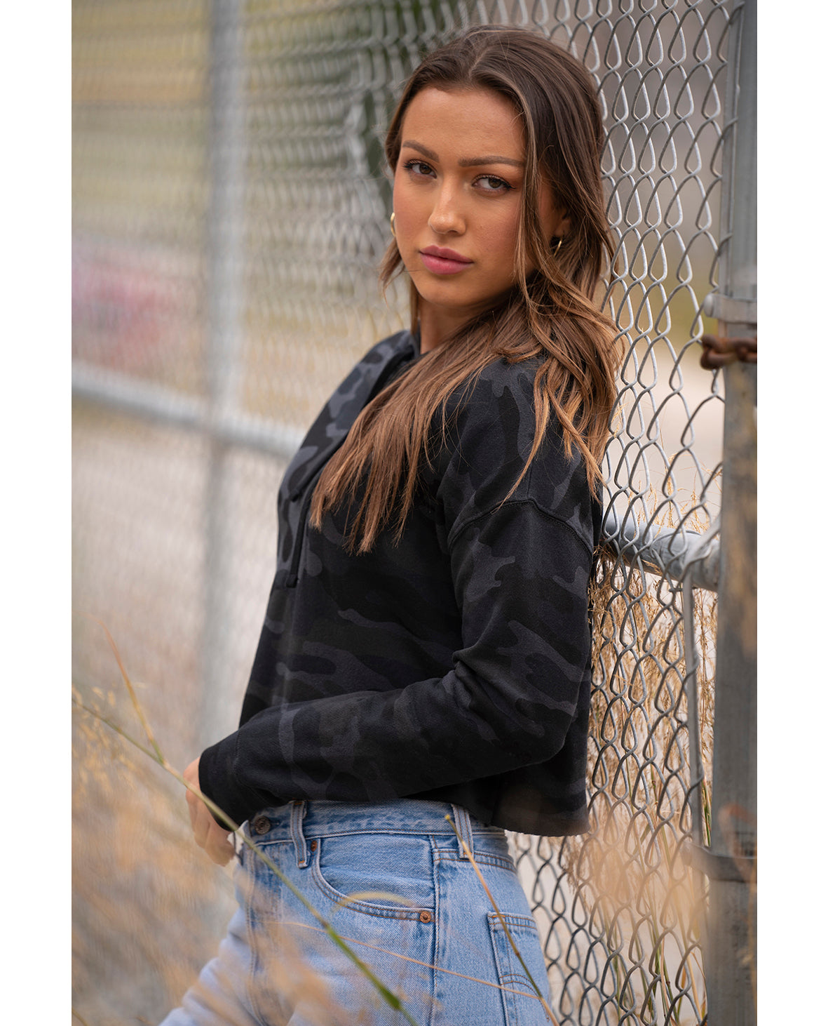 Black Camo Crop Hoodie