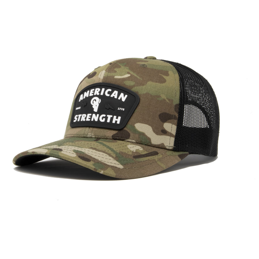 AMERICAN STRENGTH trucker hat, GREEN camouflage  trendy, strong trucker hat