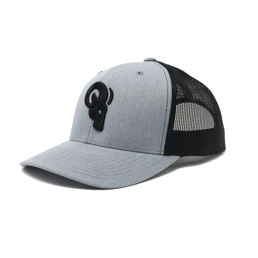 RAM ADVANTAGE premium HEATHER GREY and BLACK 3D embroidered TRUCKER HAT