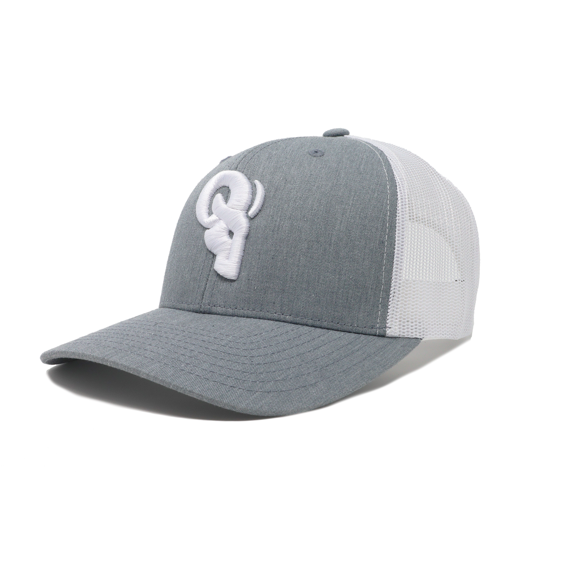 RAM Advantage® RAM ADVANTAGE premium HEATHER GREY and WHITE 3D embroidered TRUCKER HAT