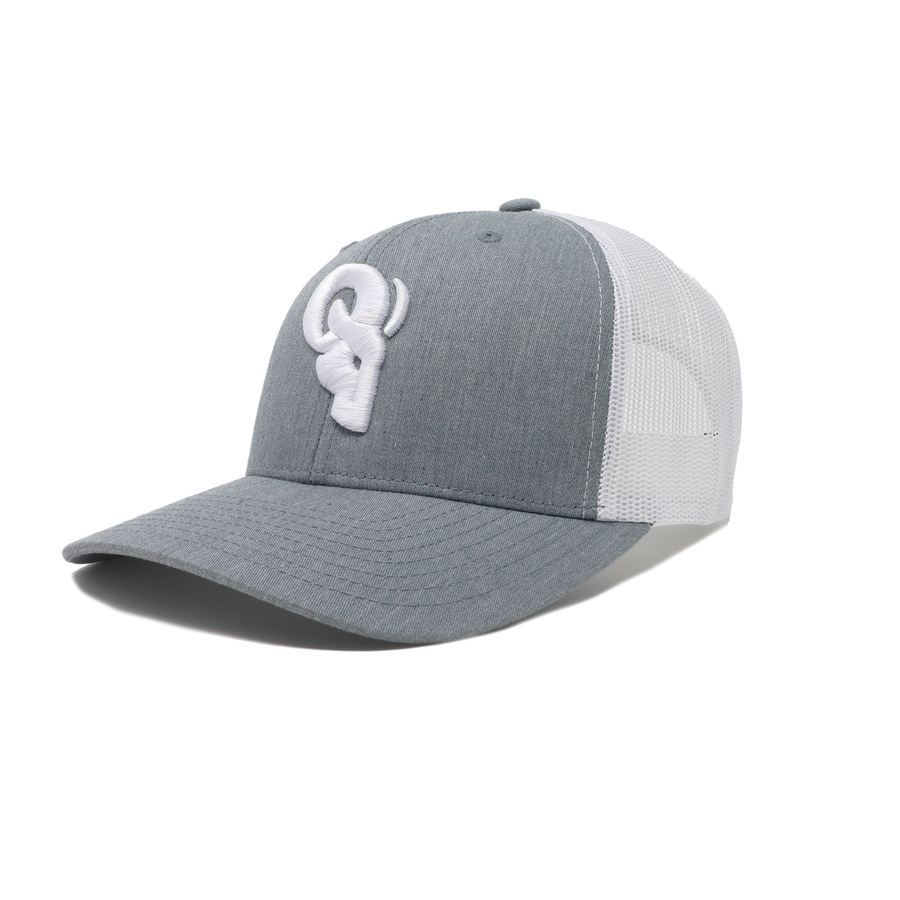 RAM Advantage® RAM ADVANTAGE premium HEATHER GREY and WHITE 3D embroidered TRUCKER HAT