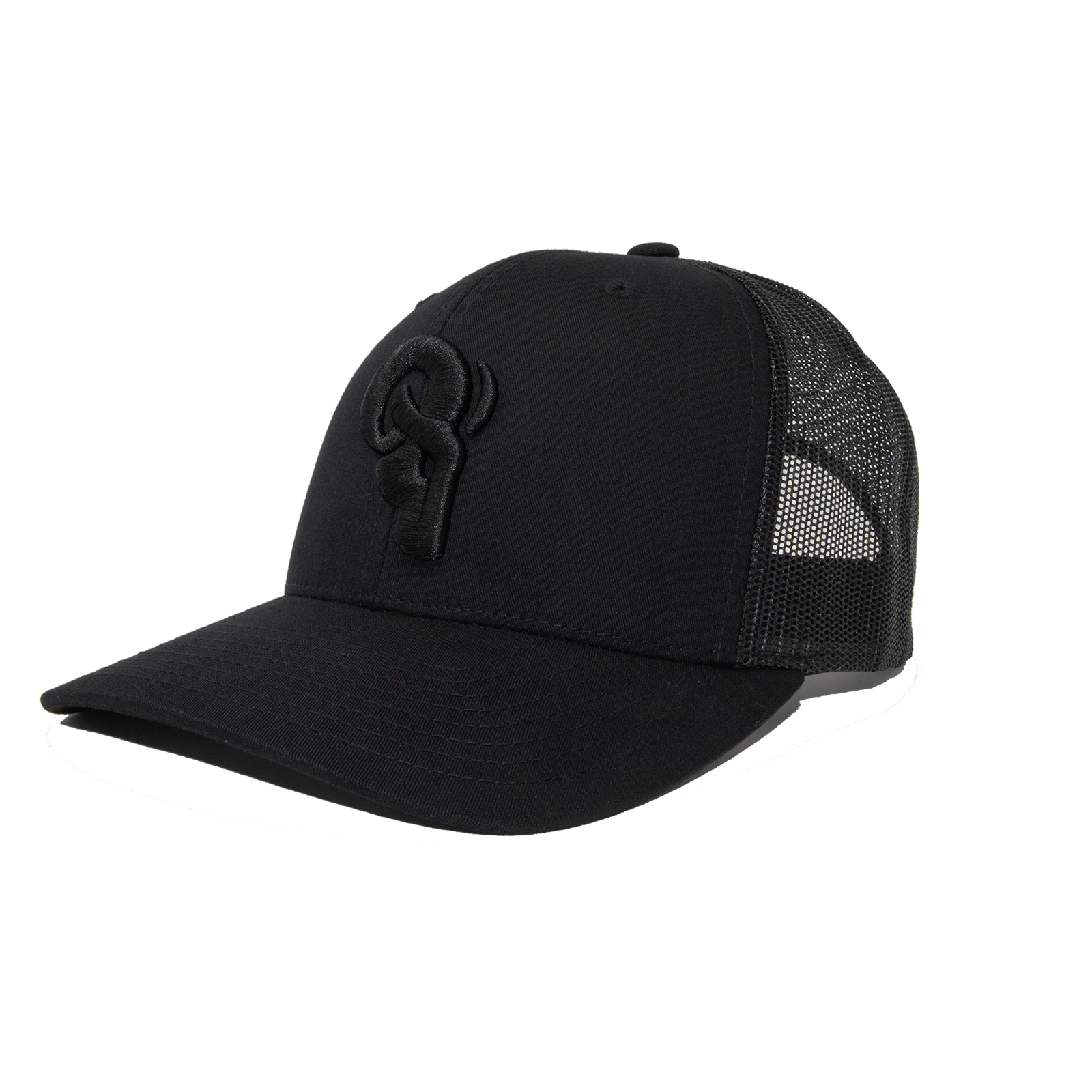 RAM ADVANTAGE premium Blackout Black AND BLACK 3D embroidered TRUCKER HAT