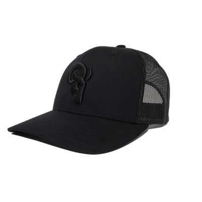 RAM ADVANTAGE premium Blackout Black AND BLACK 3D embroidered TRUCKER HAT