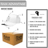 RAM ADVANTAGE premium ice WHITE on WHITE 3D embroidered TRUCKER HAT