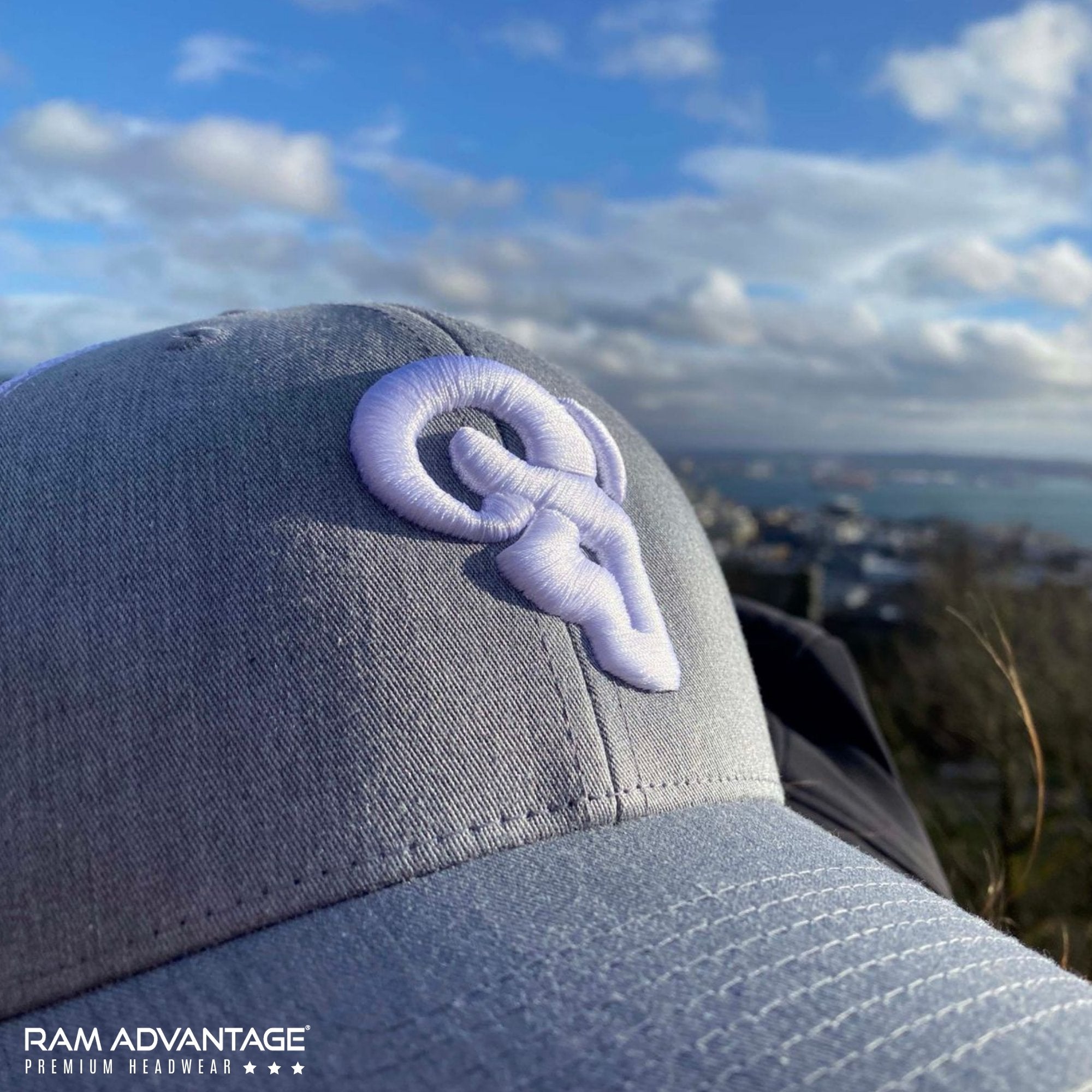 RAM ADVANTAGE premium HEATHER GREY and WHITE 3D embroidered TRUCKER HAT